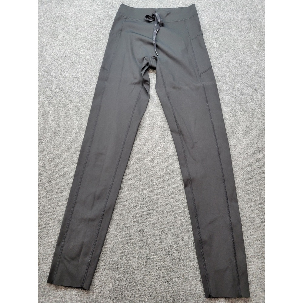 Aerie Offline Goals Leggings Black High Waisted 7/8 Drawstring Pockets Size M